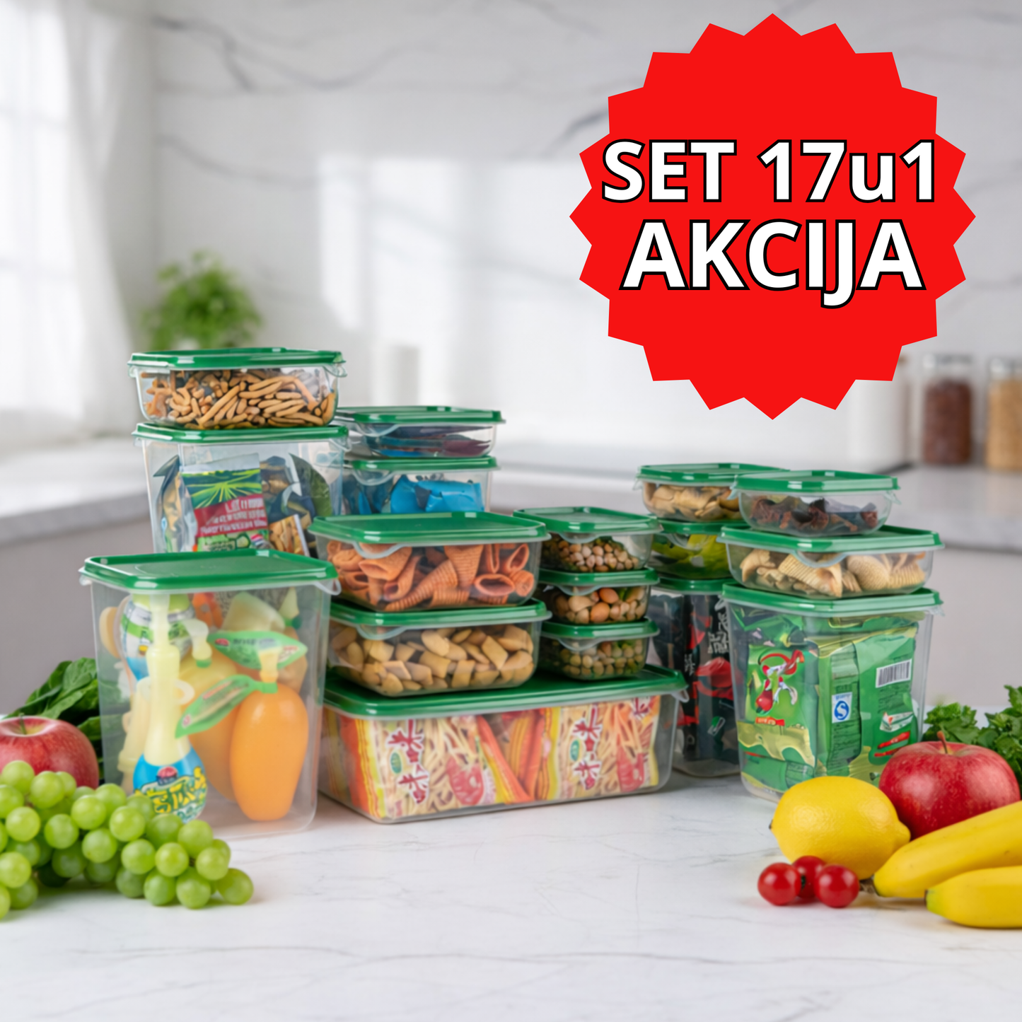 17 u 1 Set Hermetičkih Činija za Hranu i Namirnice