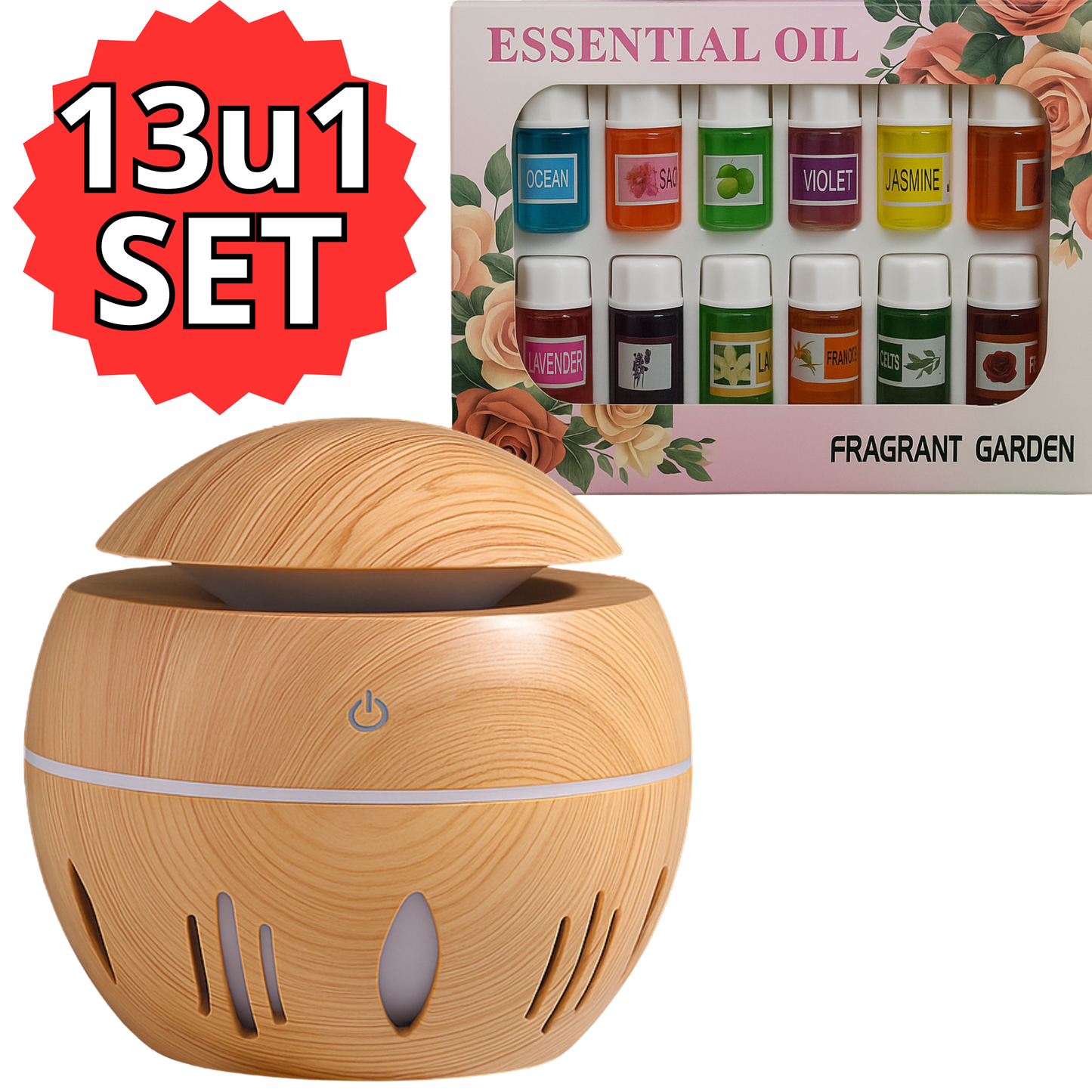 AROMA DIFUZER I OVLAŽIVAČ VAZDUHA + 12 ETERIČNIH ULJA