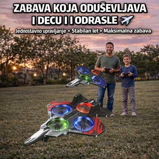 LETEĆI AVION na daljinsko upravljanje –(okretanje za 360°,  LED svetla, više brzina i 4 propelera)