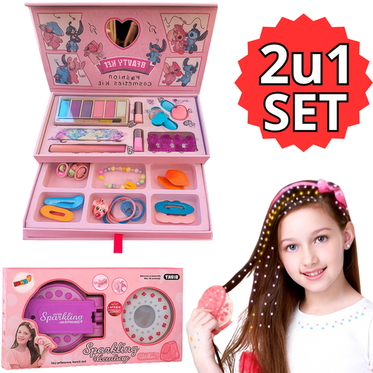 MAGIČNI SET ZA DEVOJČICE(CIRKONI ZA KOSU,ŠMINKA I NAKIT)